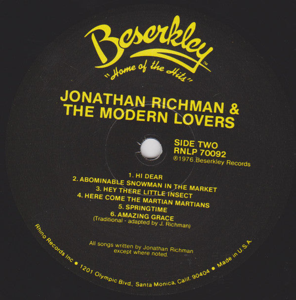 Jonathan Richman & The Modern Lovers : Jonathan Richman & The Modern Lovers (LP, Album, RE)