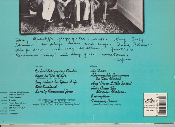 Jonathan Richman & The Modern Lovers : Jonathan Richman & The Modern Lovers (LP, Album, RE)