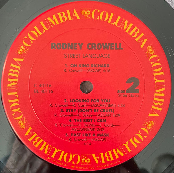 Rodney Crowell : Street Language (LP, Album, Pit)