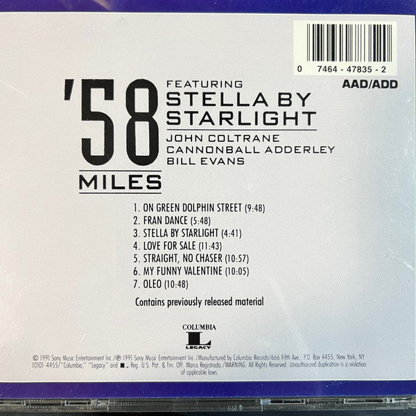 Miles Davis : '58 Sessions Featuring Stella By Starlight (CD, Comp, RM)