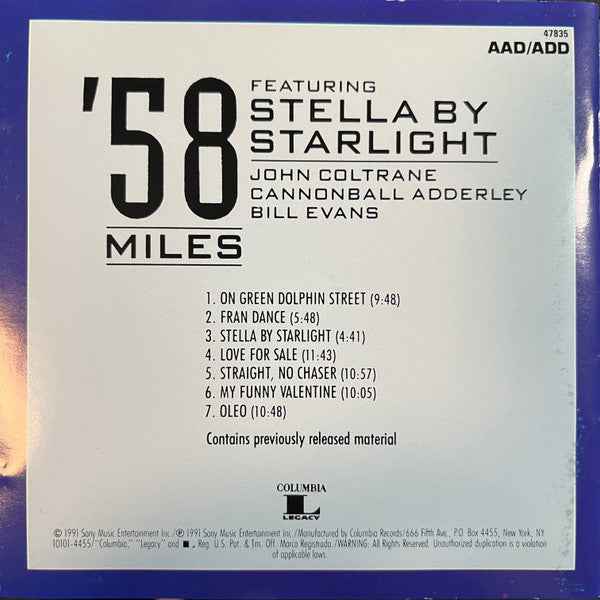 Miles Davis : '58 Sessions Featuring Stella By Starlight (CD, Comp, RM)
