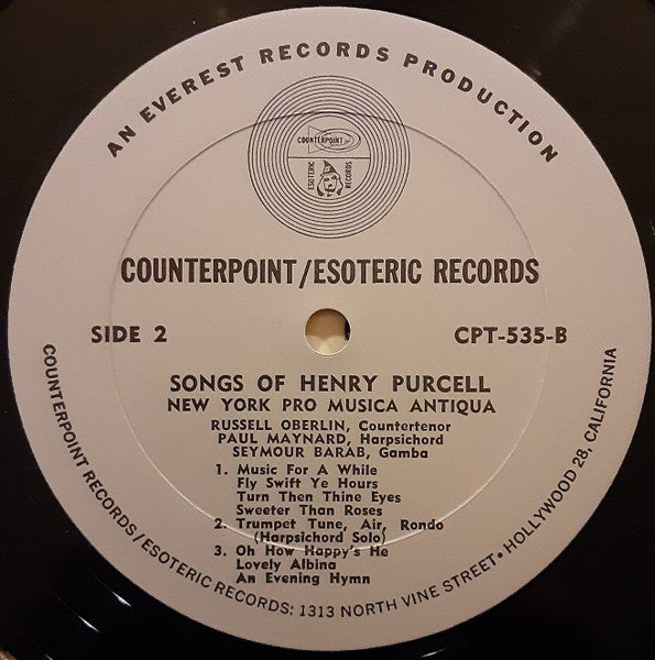 New York Pro Musica, Henry Purcell, Russell Oberlin : Songs Of Henry Purcell (LP, Album, Mono, RE, All)