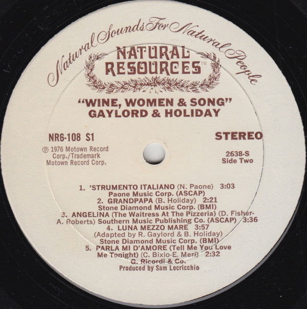 Gaylord & Holiday : Wine, Women And Song (LP, Album)