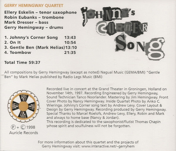 Gerry Hemingway Quartet : Johnny's Corner Song (CD, Album)