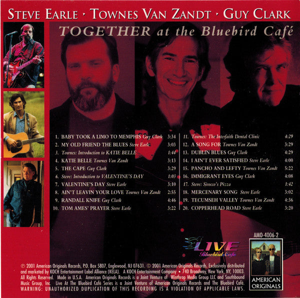 Steve Earle - Townes Van Zandt - Guy Clark : Together At The Bluebird Café (CD, Album)