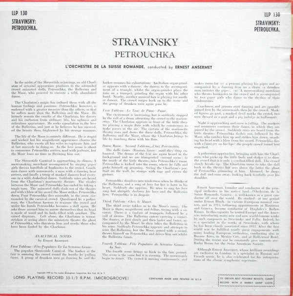 Igor Stravinsky / L'Orchestre De La Suisse Romande, Ernest Ansermet : Petrouchka (LP, Mono)
