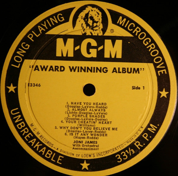 Joni James : Award Winning Album (LP, Album, Comp, Mono)