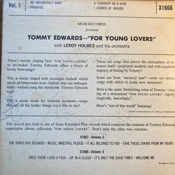Tommy Edwards : For Young Lovers Vol. 1 (7", EP)