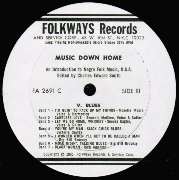 Various : Music Down Home: An Introduction To Negro Folk Music, U.S.A. (2xLP, Comp)