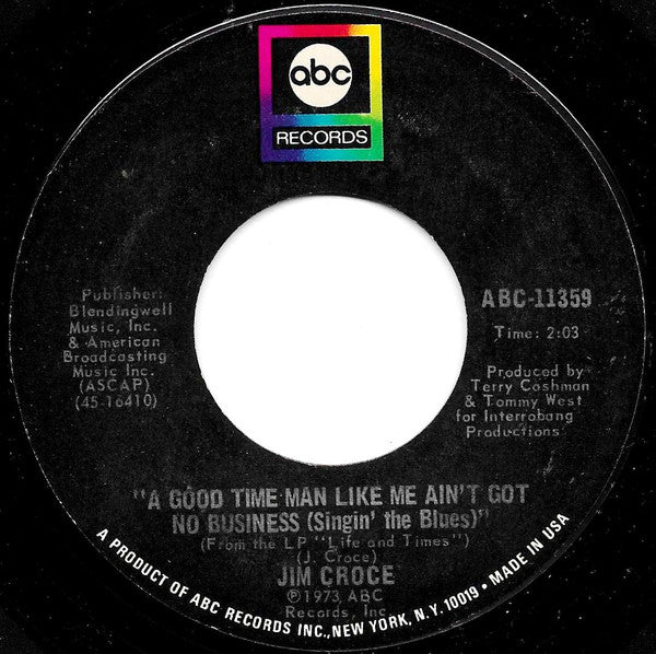 Jim Croce : Bad, Bad Leroy Brown (7", Styrene)
