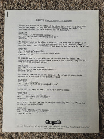 Icehouse : Cross The Border (Steal Love) / Iva Davies Interview (12", Promo, Pit)