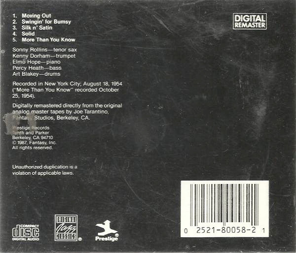 Sonny Rollins : Moving Out (CD, Album, RE, RM)
