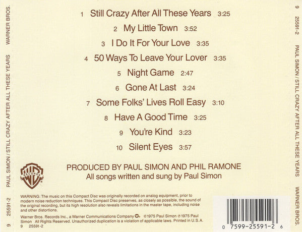 Paul Simon : Still Crazy After All These Years (CD, Album, RE)