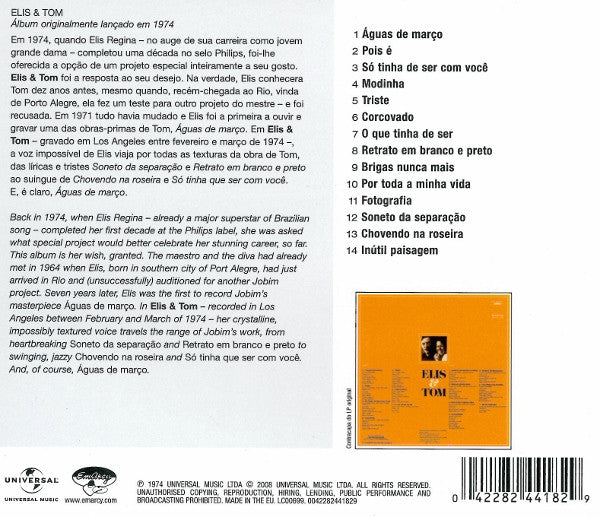 Elis Regina & Antonio Carlos Jobim : Elis & Tom (CD, Album, RE, RM)