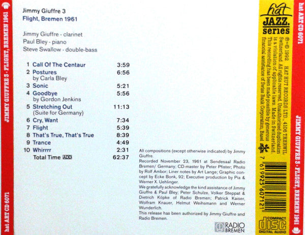 The Jimmy Giuffre Trio : Flight, Bremen 1961 (CD, Album)