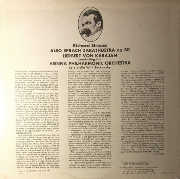 Richard Strauss - Herbert von Karajan Conducting Wiener Philharmoniker : Also Sprach Zarathustra (LP, Album, RE, RP)