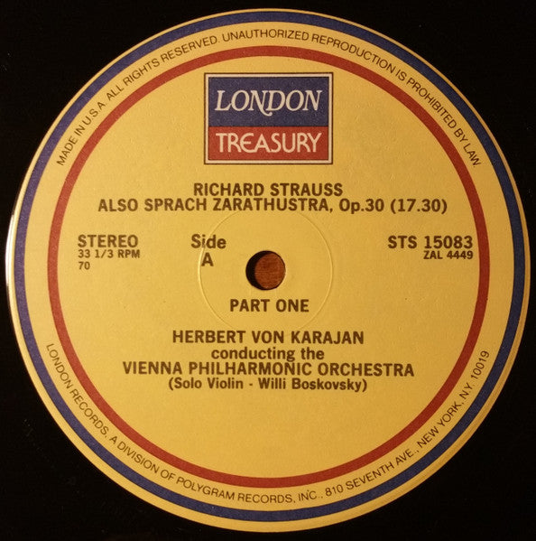 Richard Strauss - Herbert von Karajan Conducting Wiener Philharmoniker : Also Sprach Zarathustra (LP, Album, RE, RP)