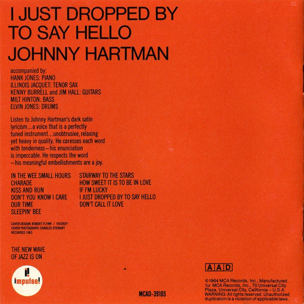 Johnny Hartman : I Just Dropped By To Say Hello (CD, Album, RE)