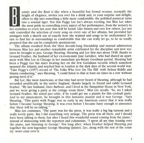 Peggy Lee With George Shearing : Beauty And The Beat! (CD, Album, RE)