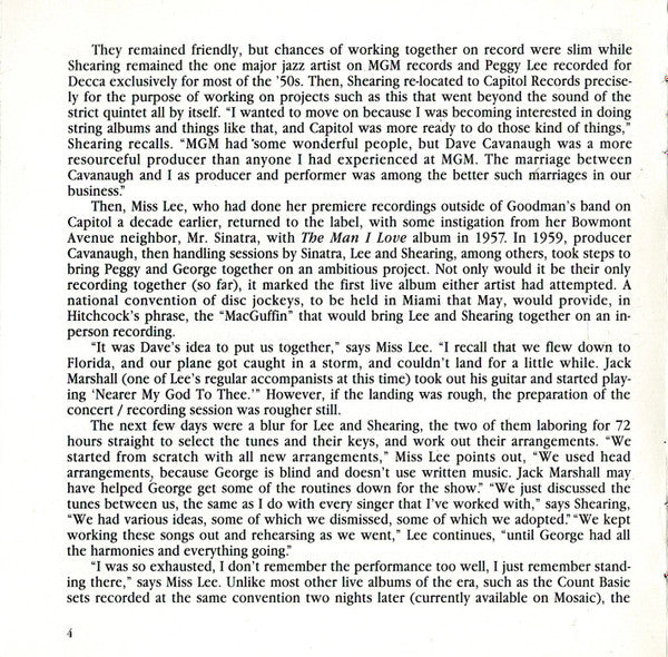 Peggy Lee With George Shearing : Beauty And The Beat! (CD, Album, RE)