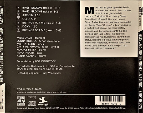Miles Davis : Bags Groove (CD, Album, RE)