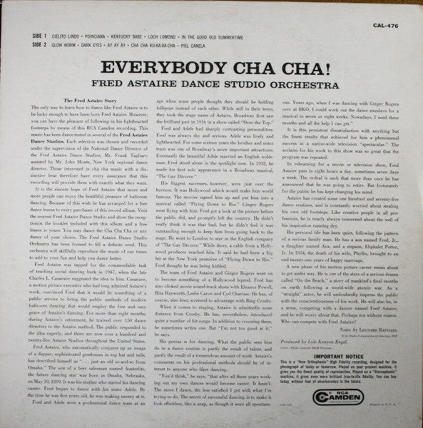 Fred Astaire Dance Studio Orchestra : Everybody Cha Cha! (LP, Album, Mono)