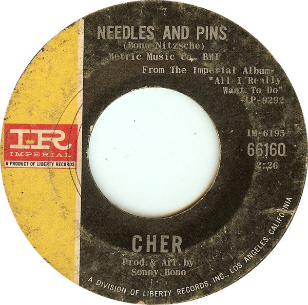 Cher : Bang Bang (My Baby Shot Me Down) / Needles And Pins (7", Single, Styrene, She)
