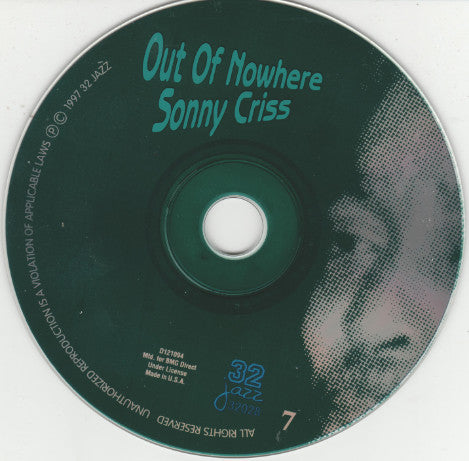Sonny Criss : Out Of Nowhere (CD, Album, Club, RE)