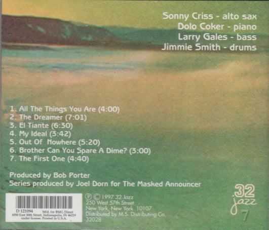 Sonny Criss : Out Of Nowhere (CD, Album, Club, RE)