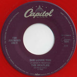 The Beatles : She Loves You (7", Single, Mono, Jukebox, RE, Red)