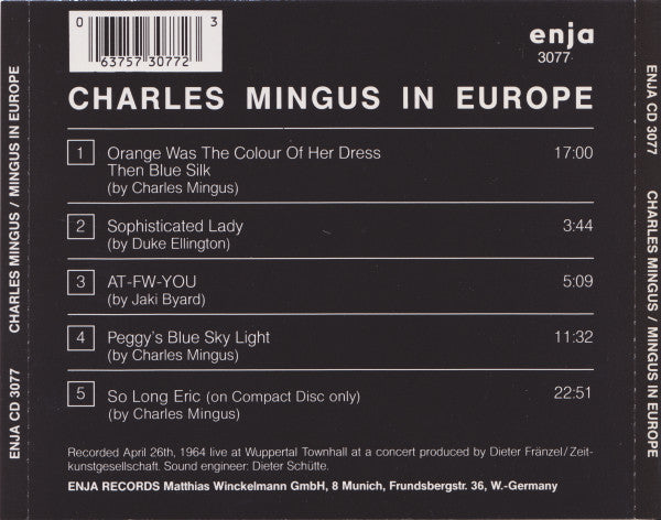 Charles Mingus : Mingus In Europe (CD, Album, RE)