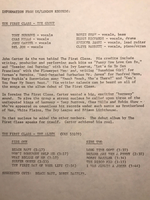 The First Class* : The First Class (LP, Album, W -)