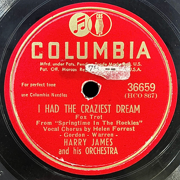 Harry James And His Orchestra : I Had The Craziest Dream / A Poem Set To Music (Shellac, 10", RP, Bri)