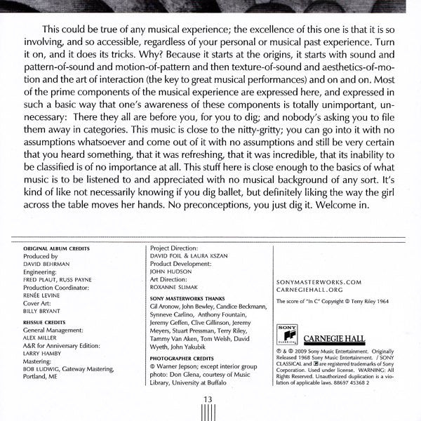 Terry Riley : In C (CD, Album, RE, RM, Jew)