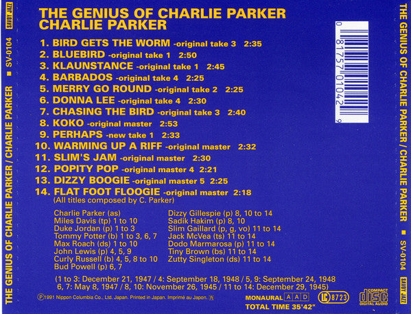 Charlie Parker : The Genius Of Charlie Parker (CD, Comp, Mono, RE, RM)