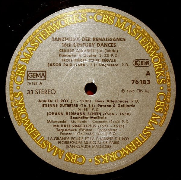 Jean-Claude Malgoire, La Grande Ecurie Et La Chambre Du Roy, Florilegium Musicum De Paris : 16th Century Dances From Court And Village / Tanzmusik Der Renaissance (LP, Album, Gat)