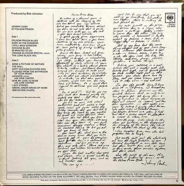 Johnny Cash : At Folsom Prison (LP, Album, Pit)