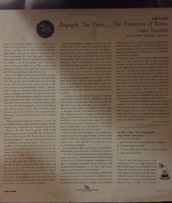 Ottorino Respighi, Arturo Toscanini, NBC Symphony Orchestra : Pines Of Rome / Fountains Of Rome (LP, Album)