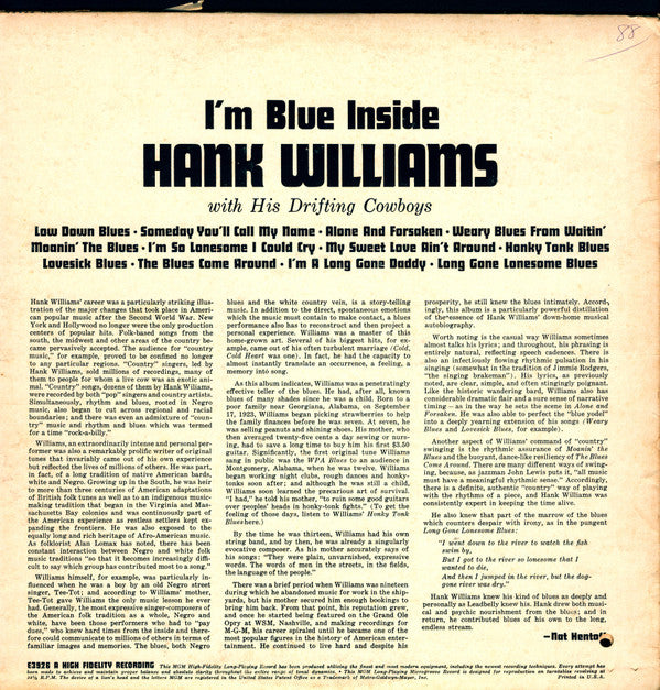 Hank Williams : I'm Blue Inside (LP, Comp, Mono)