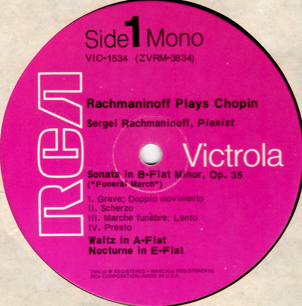 Sergei Vasilyevich Rachmaninoff, Frédéric Chopin : Rachmaninoff Plays Chopin (LP, Comp, Mono)