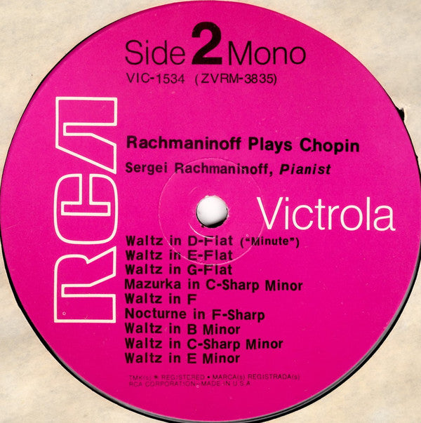 Sergei Vasilyevich Rachmaninoff, Frédéric Chopin : Rachmaninoff Plays Chopin (LP, Comp, Mono)