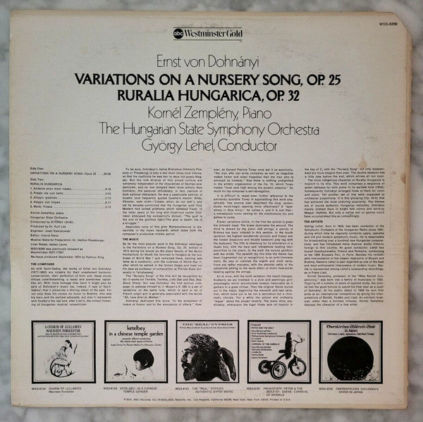 Ernst von Dohnányi, Kornél Zemplény, Hungarian State Symphony Orchestra, György Lehel : Variations On A Nursery Song / Ruralia Hungarica (LP, RE)