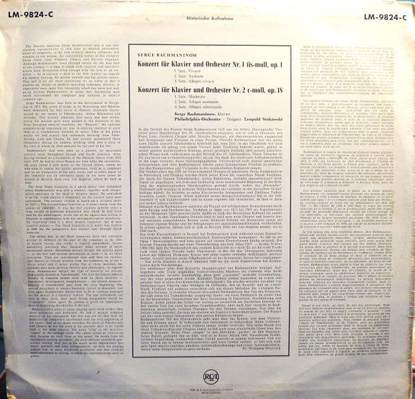 Serge Rachmaninow*, Philadelphia-Orchester*, Leopold Stokowski : Konzert Für Klavier Und Orchester Nr. 1 Fis-moll Und Nr. 2 C-moll (LP, Comp, M/Print)