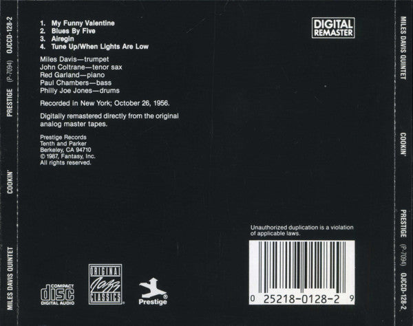 The Miles Davis Quintet : Cookin' With The Miles Davis Quintet (CD, Album, RE, RM)
