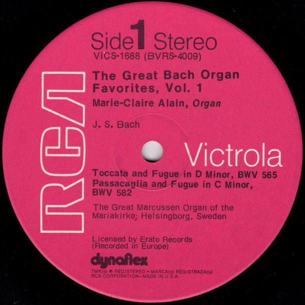 Marie-Claire Alain : The Great Bach Organ Favorites, Vol. 1 (LP)