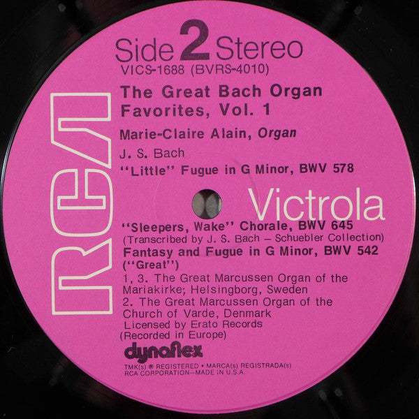 Marie-Claire Alain : The Great Bach Organ Favorites, Vol. 1 (LP)