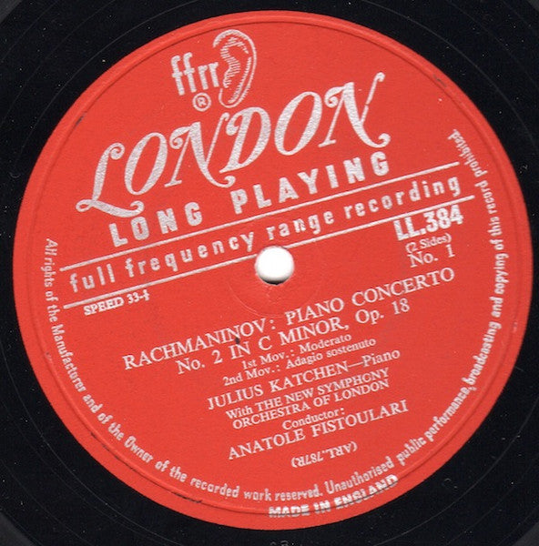 Rachmaninoff* - Julius Katchen, The New Symphony Orchestra*, Anatole Fistoulari : Piano Concerto No. 2 In C Minor (Op. 18) (LP, Album)