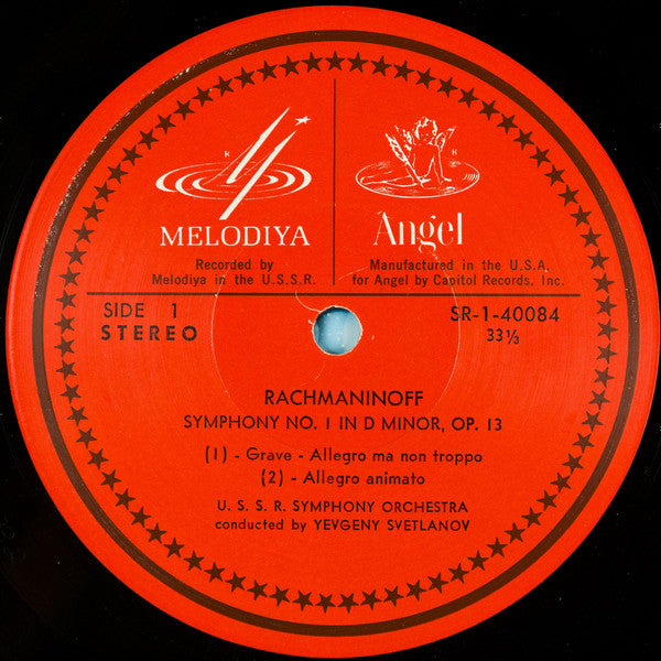 Rachmaninov*, U.S.S.R. Symphony Orchestra*, Yevgeny Svetlanov* : Symphony No.1 In D Minor (LP, Album)
