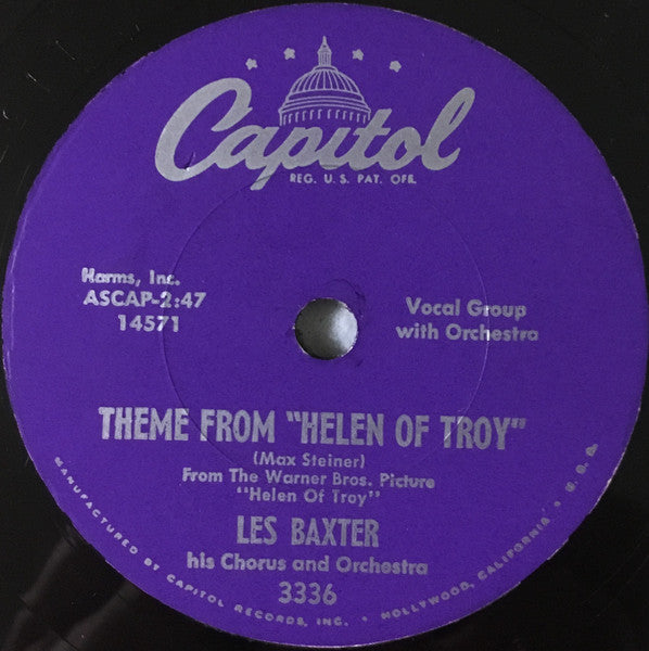 Les Baxter, His Chorus And Orchestra : The Poor People Of Paris (La Goualante Du Pauvre Jean) / Theme From "Helen Of Troy" (Shellac, 10", Scr)