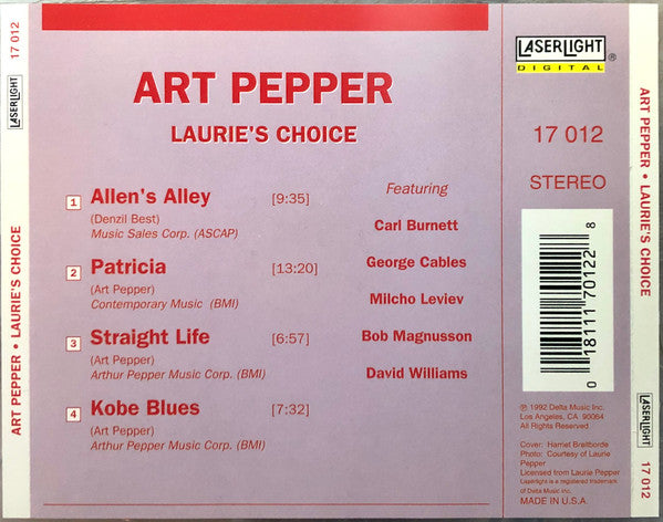 Art Pepper : Laurie's Choice (CD, Album)
